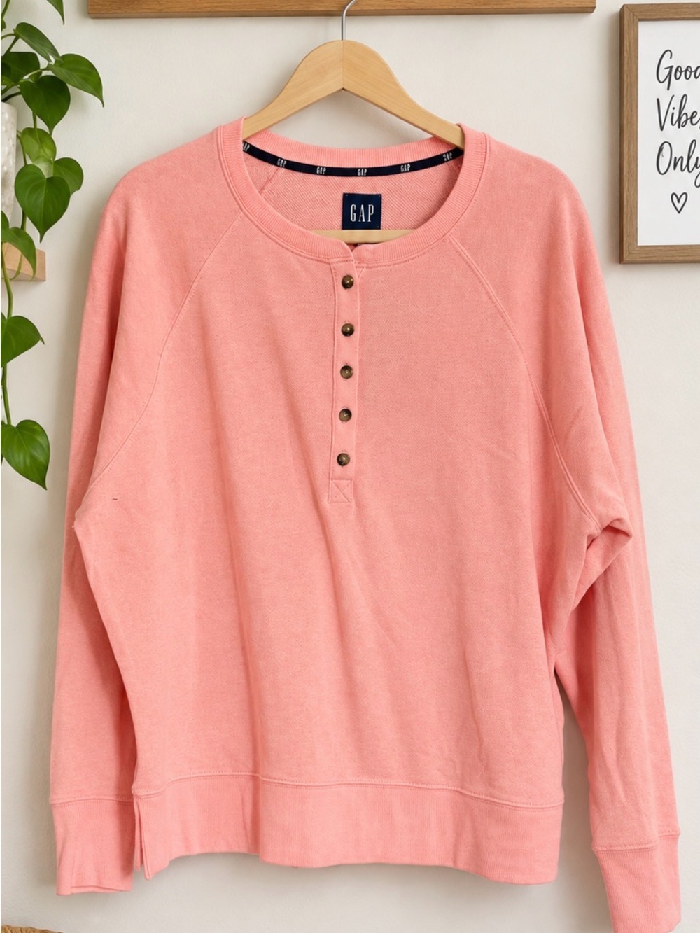 GAP Women's Coral Pink Henley Sweatshirt